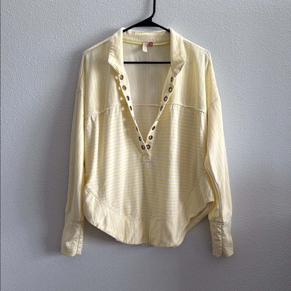 Anthropologie Pilcro Henley Pullover Sweatshirt Striped Yellow Size M